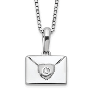 White Ice Sterling Silver Rhodium-plated 18 Inch Diamond Heart Envelope Necklace with 2 Inch Extender