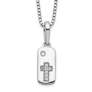 White Ice Sterling Silver Rhodium-plated 18 Inch Diamond Cross Tag Necklace with 2 Inch Extender