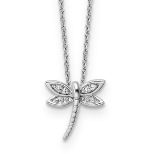 White Ice Sterling Silver Rhodium-plated 18 Inch Diamond Dragonfly Necklace with 2 Inch Extender