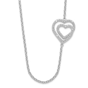 Sterling Silver Polished Diamond Hearts Necklace