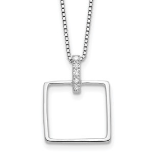 Sterling Silver RH Plated White Ice .09ct. Diamond Square with 2IN EXT Necklac
