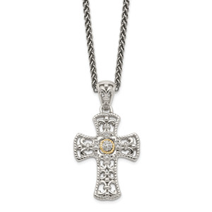 Shey Couture Sterling Silver with 14K Accent 18 Inch Diamond Cross Necklace