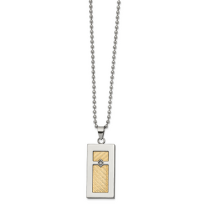 Chisel Stainless Steel Polished with 18k Gold Accent .025 carat Diamond Pendant on a 24 inch Ball Chain Necklace
