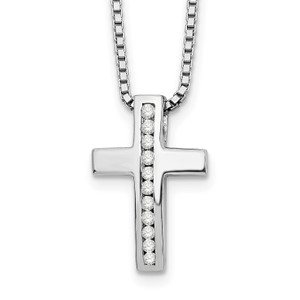 White Ice Sterling Silver Rhodium-plated 18 Inch Diamond Cross Slide Pendant Necklace with 2 Inch Extender