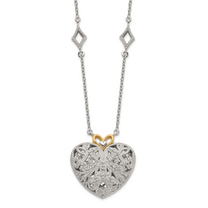 Shey Couture Sterling Silver with 14K Accent 18 Inch Diamond Vintage Heart Necklace