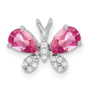14k White Gold Pink Tourmaline and Diamond Butterfly Chain Slide