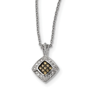 Sterling Silver Champagne Diamond Small Diamond Shape Pendant