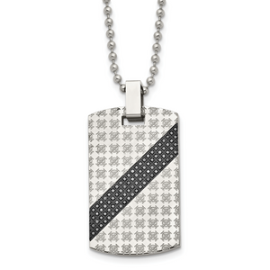 Chisel Stainless Steel Polished with 1/2 carat Black Diamond Dog Tag on a 24 inch Ball Chain Necklace