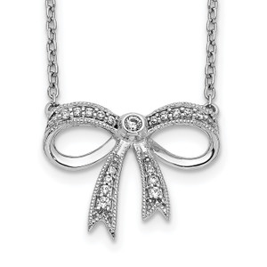14k White Gold Diamond Bow 18 inch Necklace