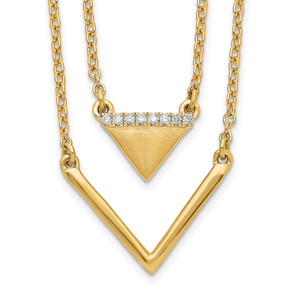14k Satin/Polished Diamond Double Triangle 2strand 18in Necklace