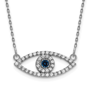 14k White Gold Small Necklace Diamond and Sapphire Evil Eye