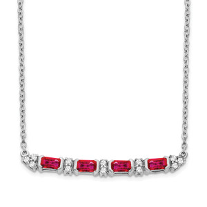 14k White Gold Ruby and Diamond 18in. Bar Necklace
