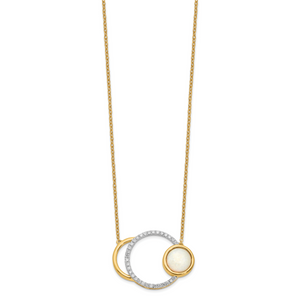 14k Polished Diamond and Opal Circle 18in Necklace