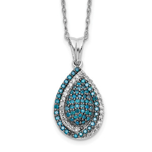 14k White Gold Blue and White Diamond Teardrop 18 in. Necklace
