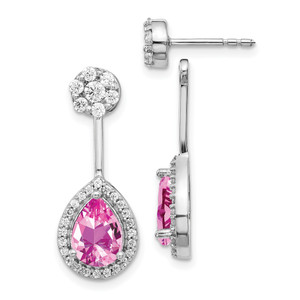 14k White Gold Diamond & Created Pink Sapphire Earrings