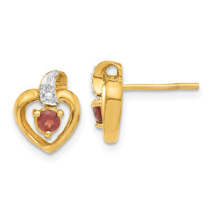 14ky .01ct Diamond & Garnet Birthstone Heart Earrings