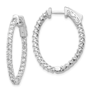 14k White Gold Diamond Oval Hoop with Safety Clasp Earrings XE2022WAA