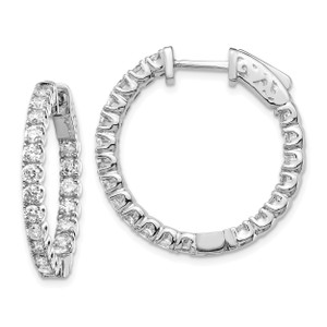 14k White Gold Diamond Round Hoop with Safety Clasp Earrings XE2013WAA