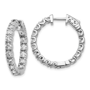 14k White Gold Diamond Round Hoop with Safety Clasp Earrings XE2016WAAA