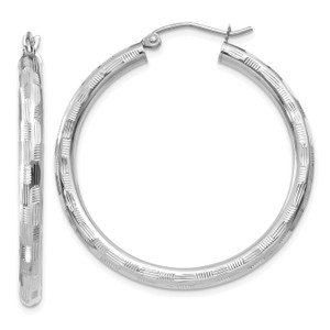14k White Gold Diamond-cut Hoop Earrings TF625