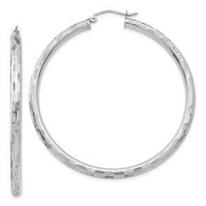 14k White Gold Diamond-cut Hoop Earrings TF628