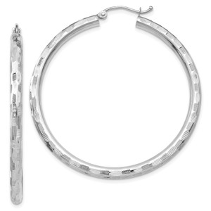14k White Gold Diamond-cut Hoop Earrings TF629