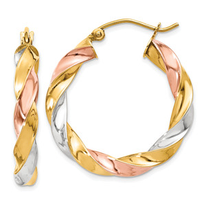 14k Tri-color Light Twisted Hoop Earrings TF654