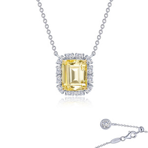 Lafonn Emerald-Cut Halo Necklace in sterling silver bonded with platinum