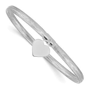 14k White Gold Heart Stretch Mesh Bracelet