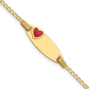 14k Polished Kids ID with Red Enameled Heart 5.5in Bracelet