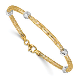 14K Two-tone D/C Beads Stretch Mesh Bracelet