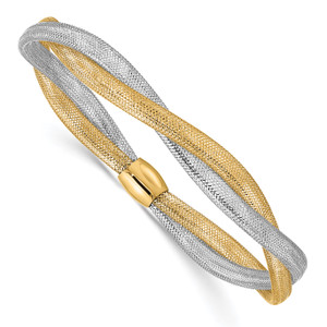 14K Two-tone Twisted Woven Mesh Stretch Bracelet