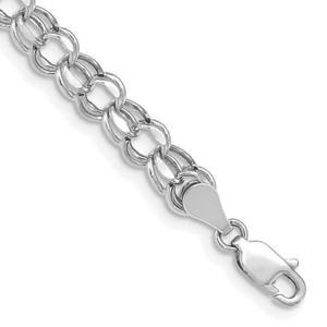 14k White Gold 8in 5.5mm Hollow Double Link Charm Bracelet