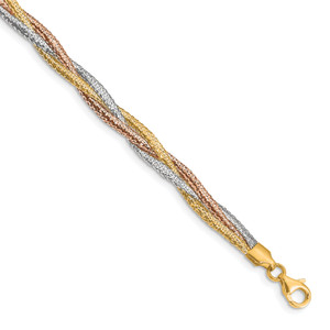 Leslie's 14k Tri-color Polished/Textured Stretch Bracelet