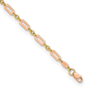 14k Two-tone Polished Fancy Rectangle Link 7.5in Bracelet