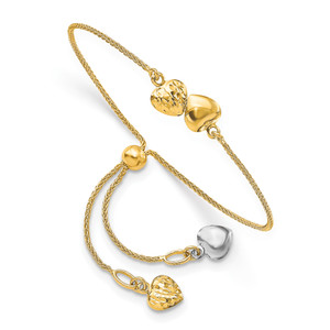 Leslie's 14K Two-tone Polished D/C Heart Adjustable Bracelet