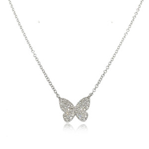14K White Gold Pave Butterfly Diamond Necklace