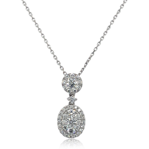 14K White Gold Halo Drop Diamond Necklace 1.20 ctw