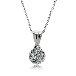 14K White Gold Flower Diamond Cluster Necklace 0.65 CTW