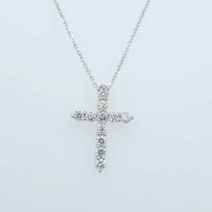 14K White Gold Diamond 11 stone Cross Necklace 0.90 CTW