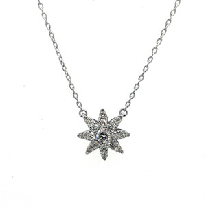 18K White Gold Daisy Flower Diamond Necklace  0.35 ctw