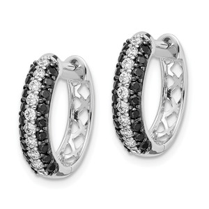 14k White Gold White and Black Diamond Hinged Hoop Earrings