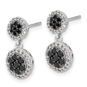 14k White Gold Black/White Diamond Cluster Dangle Earrings