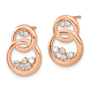 14k Rose Gold Polished Diamond Double Circle Post Earrings