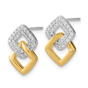 14k Two-tone Polished Diamond Double Square Post Earrings