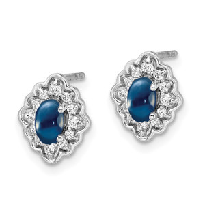 14k White Gold Diamond and Cabochon Sapphire Earrings