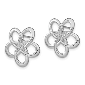 14k White Gold Polished Diamond Flower Post Earrings