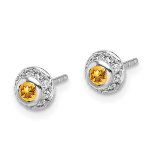 14k White Gold Diamond and Cabochon Citrine Earrings