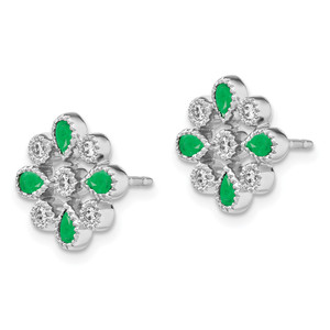 14k White Gold Emerald and Diamond Post Earrings