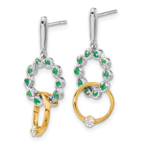 14k Two-tone Emerald and Diamond Earrings